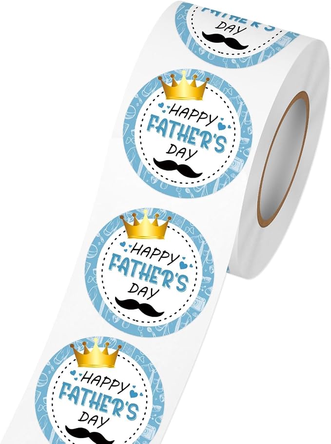 Louise Maelys 500PCS Father’s Day Stickers 1.5inch Round Happy Father's Day Labels with Gold Crown Mustache Design for Gift Wrapping, Cards, Envelopes