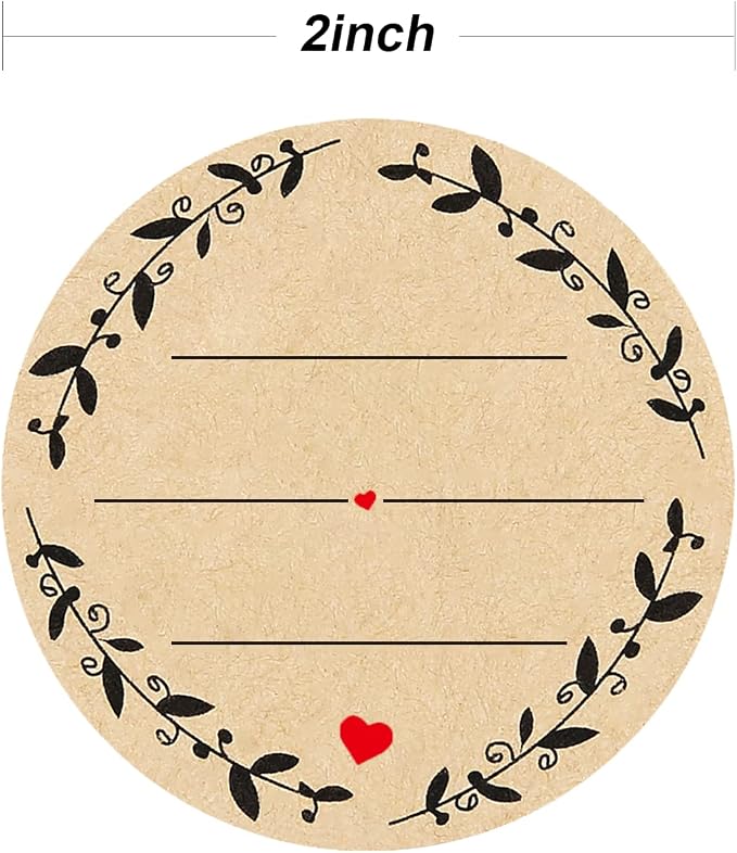 500pcs 2" Label Stickers for Jars and Lids, Wreath Design with 3 Lines for Writing, Kraft Sticker Labels Pantry Labels, Mason Jar Labels Canning Labels Bottle Labels