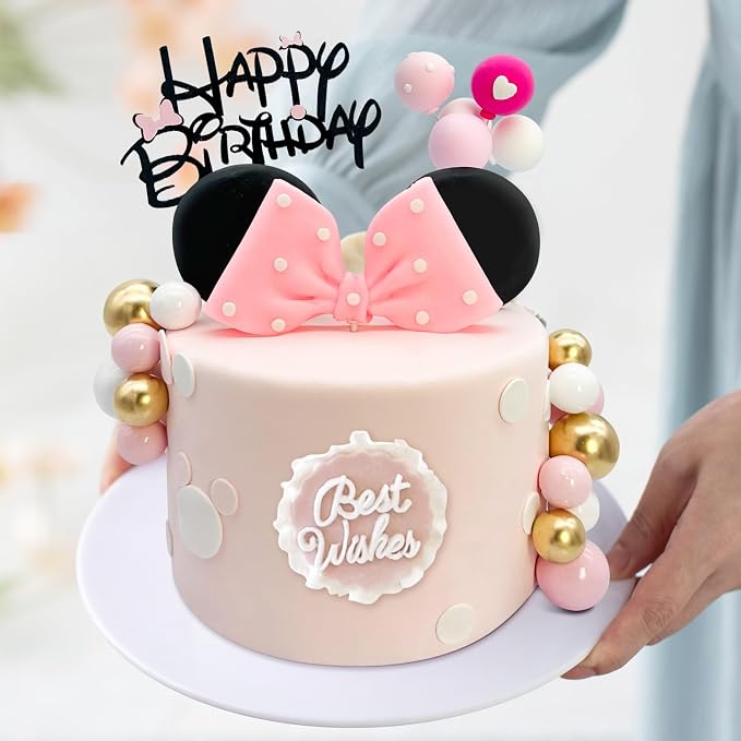 Tarocynn 20Pcs Mouse Birthday Cake Topper with Bows and Ears Happy Birthday Party Baby Shower Decorations Supplies