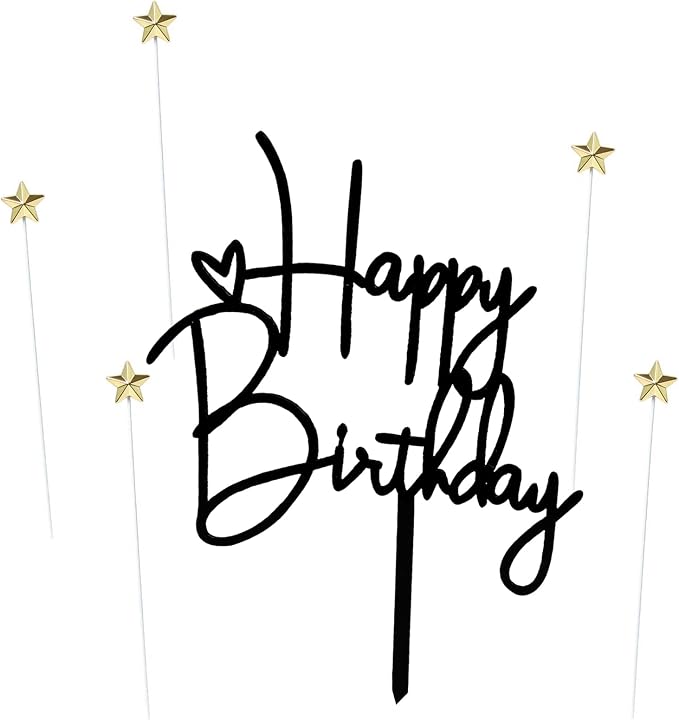 Happy Birthday Cake Topper Birthday Cake Decoration Party Cake Supplies (Golden stars black cake topper)