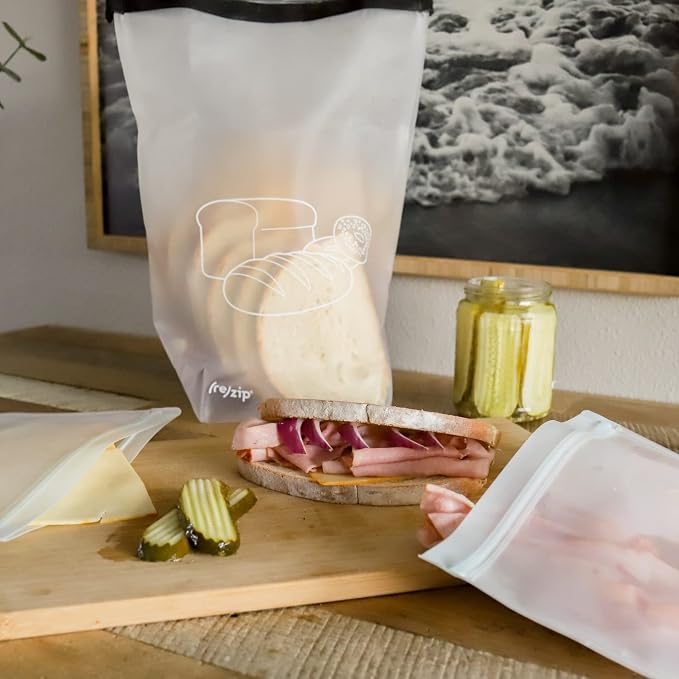 (re) zip Reusable Bread & Bagel Storage Bag – Large 39 Cup Roll Top, Freezer Safe, Airtight When Rolled, BPA-Free Food-Grade PEVA – Keeps Homemade & Bakery Bread Fresher Longer