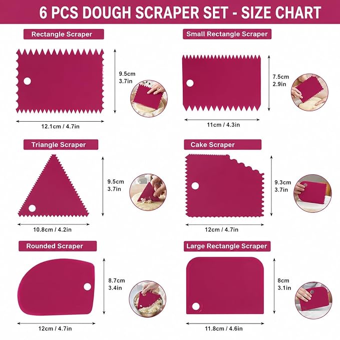 DaKuan Fabulous Cake Scraper Smoother and Fondant Kit - 6 Pcs Decorative Scrapers Polisher and 16 Pcs Modeling and Sculpting Tools