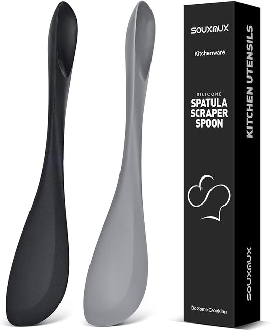 2-Pack Double-Headed Silicone Spatula Spoon, Nonstick Safe, Seamless | Scraping & spreading dual-use. Matte, BPA-free. For cooking, baking, mixing. Gentle on nonstick pans. No buildup.
