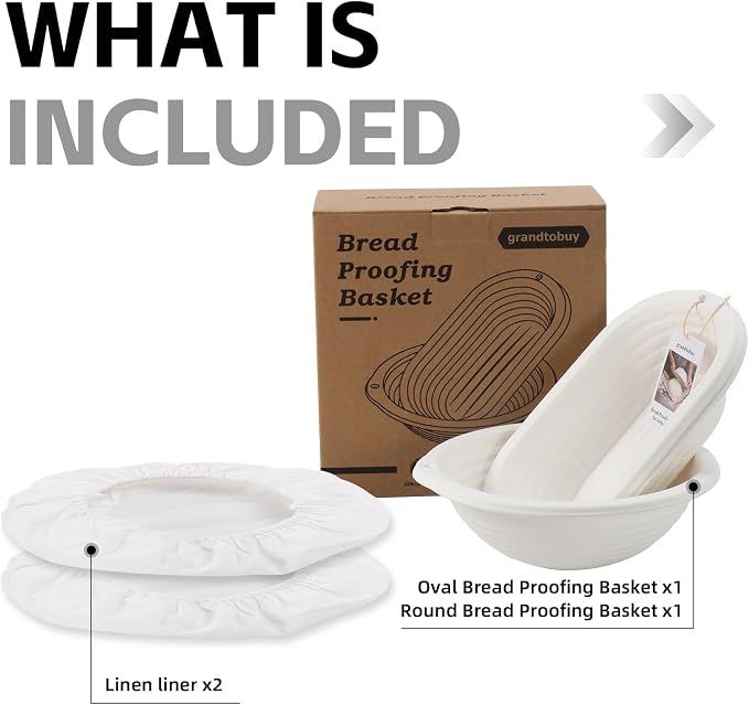 2-Pack Pulp Sourdough Bread Proofing Basket Set, 10" Round & 11" Oval Bannetons with Linen Liners