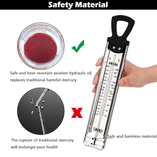 Candy Thermometer with Pot Clip, Instant Read Deep Fry Oil Thermometer, Kitchen Food Cooking Thermometer for Candy, Jam, Syrup, Jelly, and Deep Fry, Stainless Steel Candy Thermometer for Candy Making