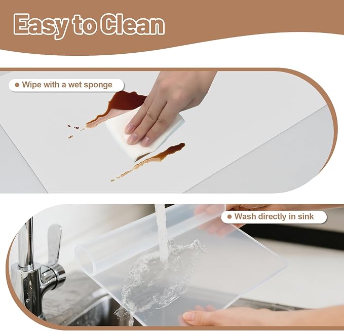 Silicone Heat Resistant Mats for Countertop, 2MM Extra Thick Mat for Kitchen Counter, Suitable for Airfryer, Microwave, Coffee Maker, Non Slip Hot Pad, Waterproof (White Translucent, 18.9 * 14.57)