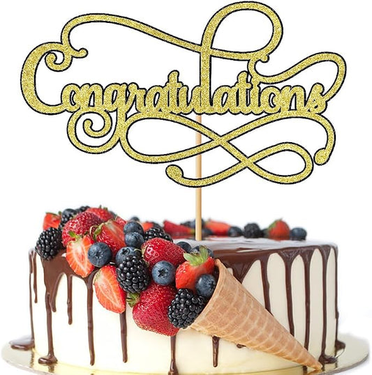 Congratulations Cake Topper,Congratulations 2026 Graduation Cake Topper,Graduation, Wedding, Retirement, Birthday, Anniversary, Celebration Party Decorations Supplies (Black Gold)