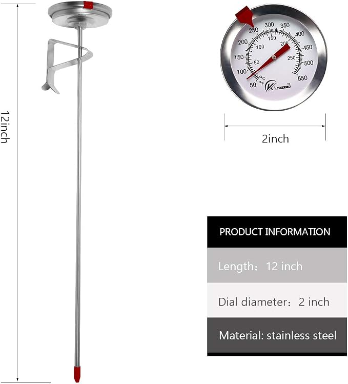 KT THERMO Deep Fry Thermometer with Instant Read,Oil Thermometer(2-Pack),12” Stainless Steel Stem Meat Cooking Thermometer,Best for Turkey,BBQ,Gril