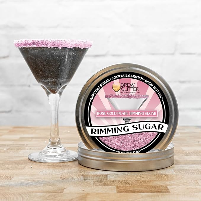 Brew Glitter - Rose Gold Pearl Rimming Sugar (1LB, 1x Resealable Bag) Cocktail Garnish for Mixed Drinks & Refreshments