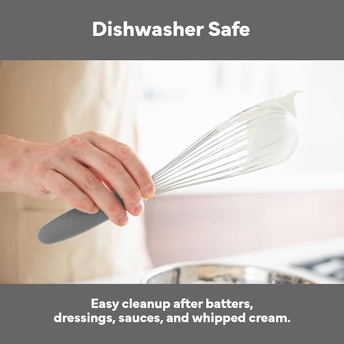 Misen Stainless Steel Balloon Whisk - Dishwasher Safe - Ergonomic Silicone Grip, Versatile Cooking Whisk for Eggs, Durable Construction - Professional-Grade Kitchen Tool - Gray