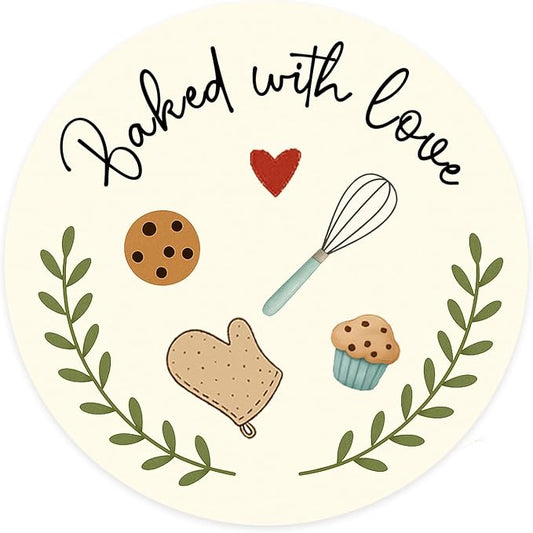 120 Pack Baked with Love Stickers, Round Baking Labels for Cookies, Sourdough Bread & Homemade Treat Packaging, Bakery & Small Business Sealing Stickers for Gift Bags, Boxes & Jars, 1.6"