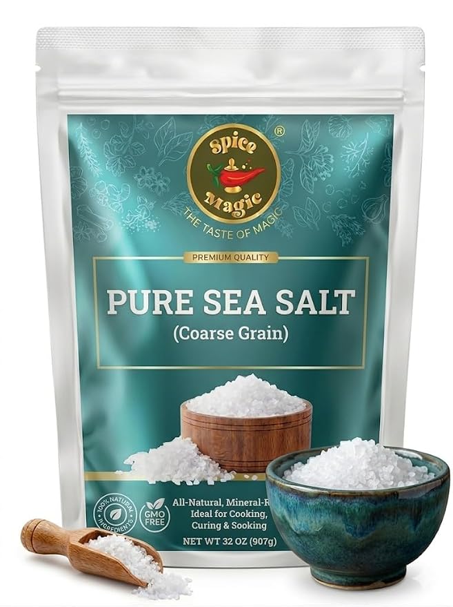 Spice Magic Pure Sea Salt, Coarse Grain, 2 lb (32 oz)|Unrefined | Ideal for Salt Grinders Cooking & Culinary Use