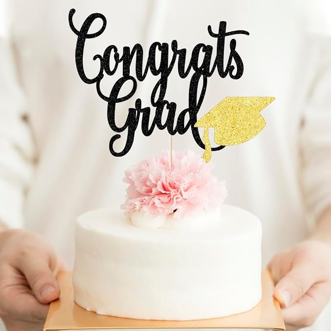 Congrats Grad Cake Topper,2026 Graduation Cake Topper, Congrats Grad Decorations,2026 High School/College/Senior Graduation Party Decorations Supplies. (Congrats Grad Black gold)