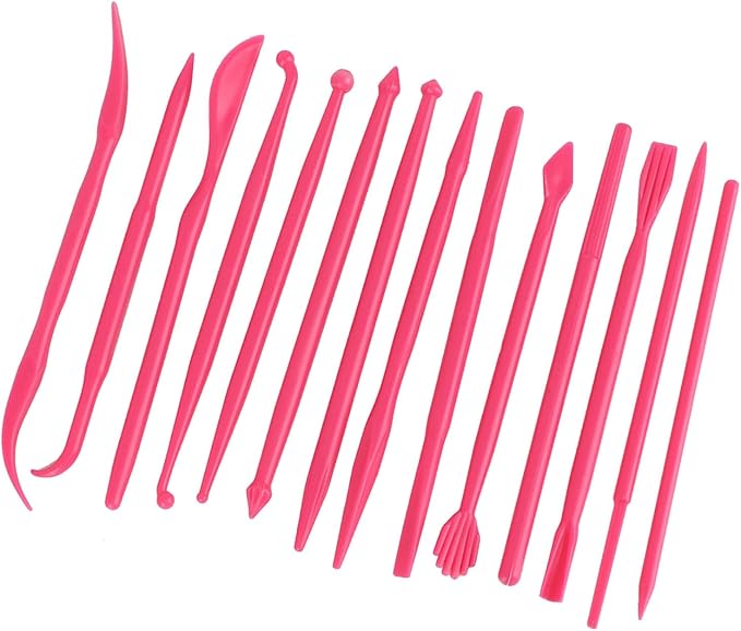 Omabeta Compact Polymer Modeling Tool, Comfortable Grip, Fondant Cake Carving and Pottery Tool, 14pcs for Craft Enthusiasts (Rose Red)