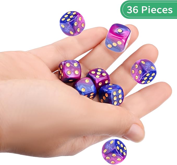 36 of Pack 12MM 6 Sided MINI Dice Set,Two Colours D6 Game Dice Set, 6 Sided Standard Dices for Yahtzee, Bunco,with Portable Plastic Box(Blue Purple)