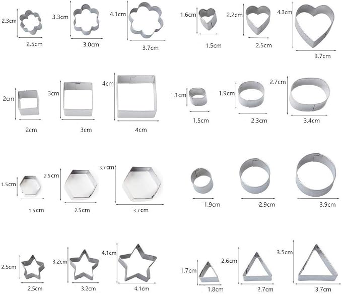 Mini Cookie Cutter Shapes Set - 24 Pieces Stainless Steel Metal Small Molds - Flower, Heart, Star, Geometric Shapes - Cut Fondant, Pastry, Mousse Cake and Clay (24pcs)