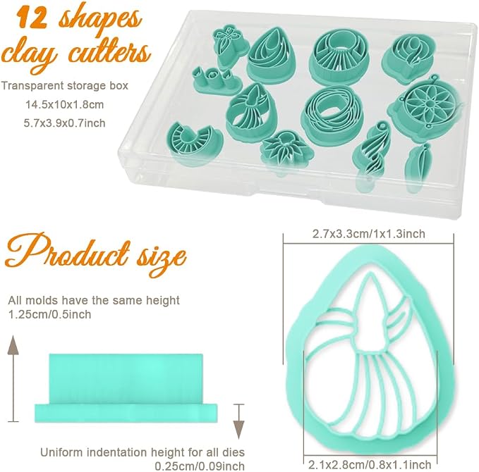 ORIGACH 12 Pcs Boho Knot Macrame Clay Cutters, Polymer Clay Cutters, Dream Catcher Design Clay Cutters for Polymer Clay Jewelry Earrings with a Clear Storage Box