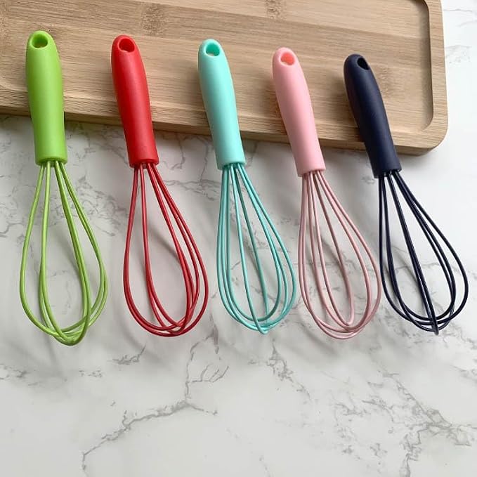 Mini Silicone Whisks for Kitchen, 6.7 Inch Black Non-Stick Hand Mixer, Egg Beater Blender for Cooking, Baking, Mixing, Stirring
