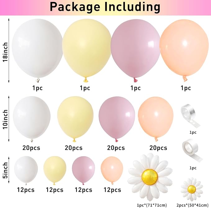 Daisy Flower Balloon Garland Arch Kit 137 pcs Groovy Flower Foil Balloons Boho Pastel Pink Yellow White Orange Birthday Party Decorations for Girls Bridal Baby Shower Wedding Carnival Holiday