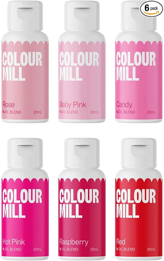 Colour Mill Oil Blend Food Coloring, Pinks Pack (Valentine's Set) - 20 Milliliters Each of 6 Colors: Baby Pink, Candy, Hot Pink, Raspberry, Red and Rose