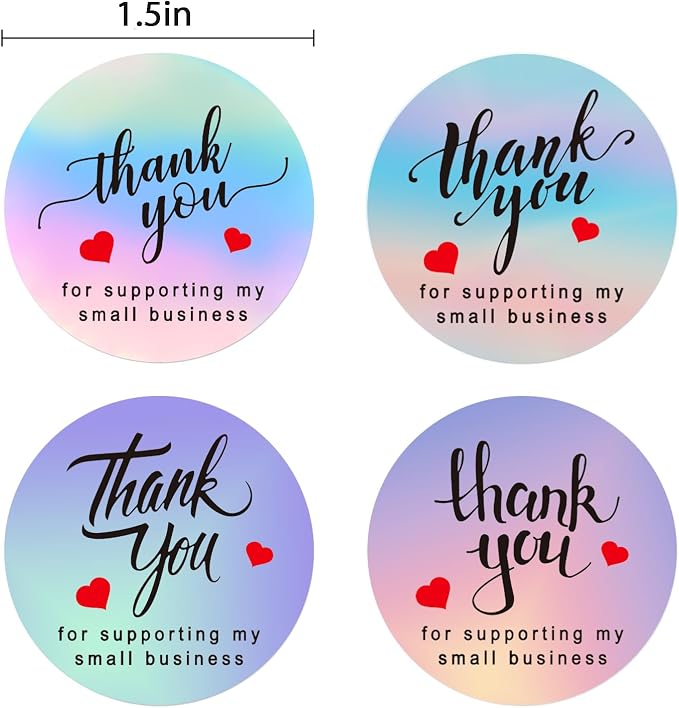 Thank You for Supporting My Small Business Stickers, 1.5 inch Holographic Labels Sticker for Bakeries, Crafters & Small Business Owners, 500 Labels Per Roll
