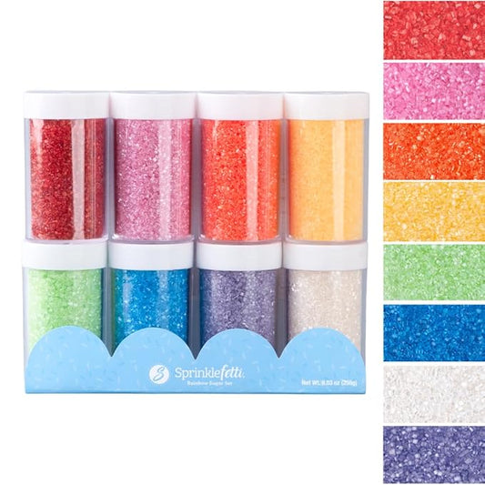 Sweets Indeed Rainbow Sanding Sugar 8-Pack Set – Red Pink Orange Yellow White Green Blue and Purple Decorating Sugar Crystals for Baking & Decorating Cupcakes, Cookies, Cakes & Desserts – 9.02 ounces
