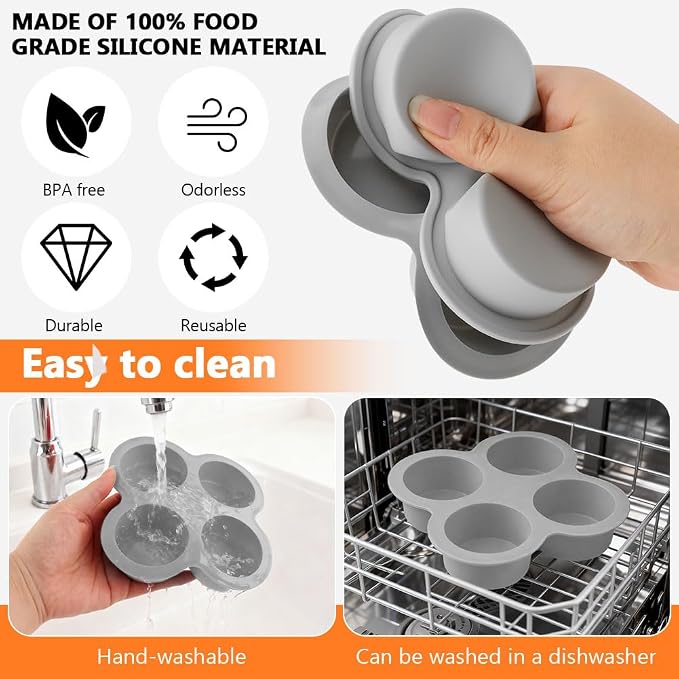 2 Pack Air Fryer Egg Bite Molds, 4 Cups Round Muffin Pans, Silicone Egg Bite Molds with Spreader＆Oil Brush Nonstick Air Fryer Baking Pan for Cupcake, Muffin, Tart, Frittata, Quiche