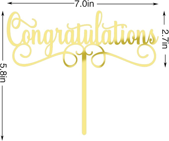 Acrylic Congratulations Cake Topper, Class of 2026 Cake Topper, Congrats Grad Party Decorations Supplies, High School Graduation/College Graduate Party Decoration Supplies (Gold Acrylic)