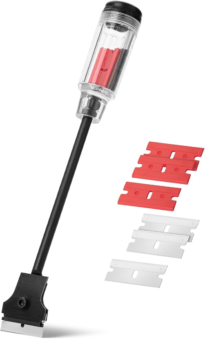 Bates- Long Reach Extension Scraper, 11-Inch Razor Scraper Tool | With Extra 3 Double Edged Plastic & 3 Metal Blades Long Handle Window Scraper for Paint Removal Glass Cleaning & Surface Work