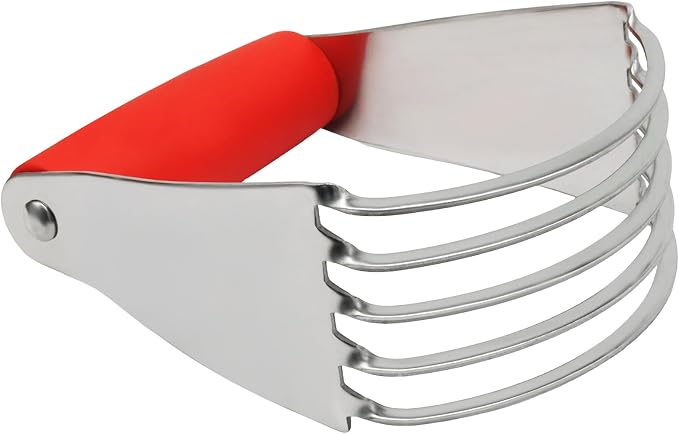 Pastry Shortening Blender Cutter,Stainless Steel Dough Masher for Butter Biscuit,Baking Kneading Dough for Flakier and Fluffier Pie Crusts/Almond(Red)