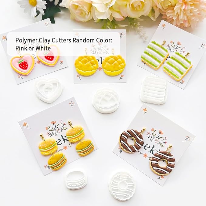 French Patisserie Polymer Clay Cutters Set - 11pcs Sweet Bakery Shapes Including Macaron, Donut, Croissant, Cheesecake & Tart for DIY Earring Jewelry, Soft Clay Crafts, Scrapbooking Decor