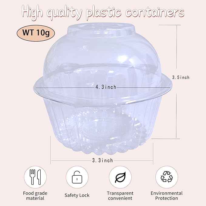 clear Plastic muffin container, dessert cups.(plus thick type)100pc | Thickened Plastic Muffin Containers,Independent Cupcake Containers,Can Also Hold Sandwich, Burgers,(4.3×3.5 in,100 pc(plus))