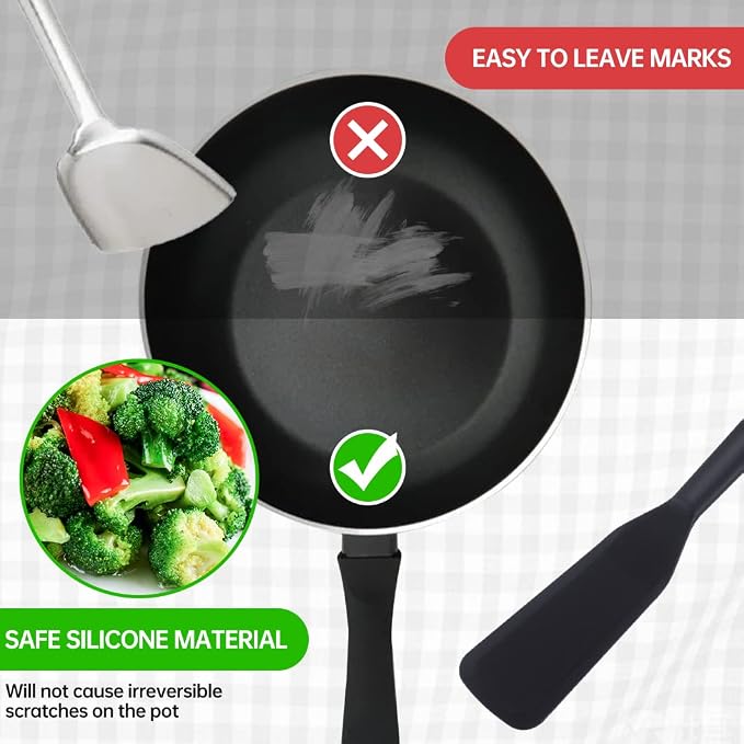 2 Pack Silicone Thin Omelet Turner, Heat Resistant Crepe Spatula for Nonstick Cookware, Pancake Spatula for Egg Cake Pizza Steak Omelet Crepes (Black)