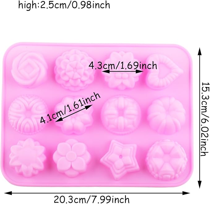 12 Cavity Flowers Silicone Chocolate Molds Flowers and Heart Shaped Mold For Chocolate Candy Set Of 2