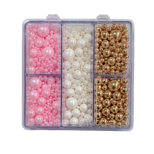 HeDeon&Rles Pink White Gold Pearls Sprinkles for Baking Decorating 90g/3.17oz 4 Size Mix Edible Pearls for Cake Cupcake Pancake Icing Decoration Independence Christmas Halloween Supplies