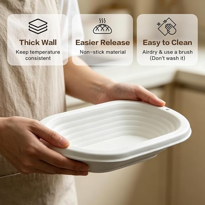 Wood Pulp Oval 1kg Groove Banneton Bread Proofing Basket, Sourdough Proofing Basket, Non-Stick Batard Brotform Sourdough Bread Baking Supplies, 2 Pack