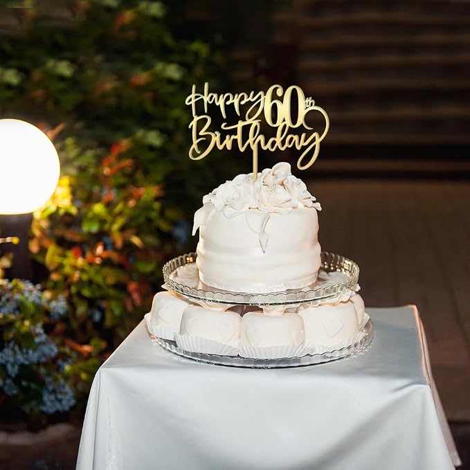 Happy 60th birthday cake Topper,Mirrored Gold Acrylic Durable Cake Topper,60th Birthday Party Cake Decorations,Hello 60th years old, Happy sixty years old, Birthday Party Decorations
