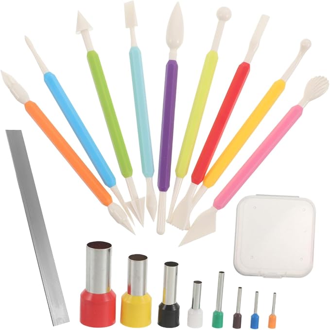 Ipetboom 19pcs Polymer Clay Sculpting Tools Set with Cutting Blades Round Molds and Artists – DIY Clay Carving and Modeling Kit for Air-Dry, Wax, Fondant Crafts