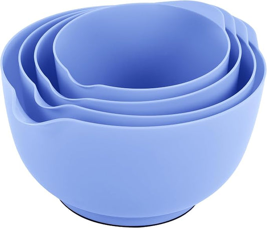 BoxedHome 4.5 Quart Large Plastic Mixing Bowls, Microwave Safe Mixing Bowl Set with Pour Spout, Nesting Bowls for Space Saving Storage(Violet Blue)
