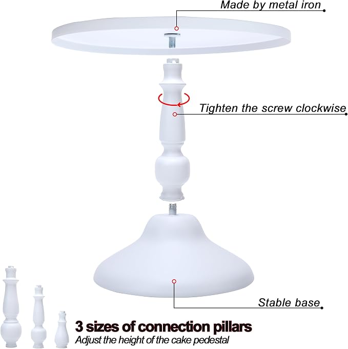 Set of 3 White Cake Stands, Metal Round Cake Holder Dessert Pie Pizza Display Stand 8" 10" 12" Serving Tray Decoration for Wedding Celebration Party Birthday Baby Shower