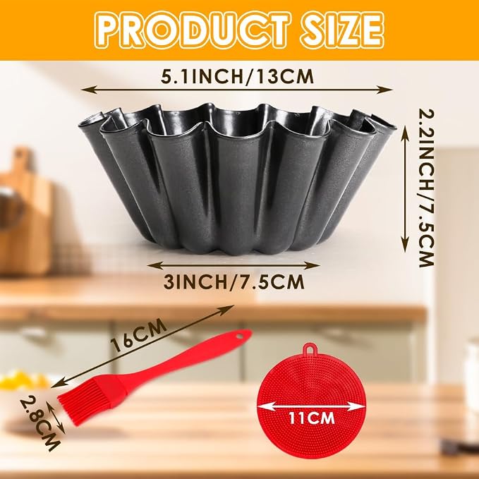 12 Pack Mini Pie Pans, 5.1 Inch Mini Pie Tins Heavy Duty Deep Quiche Pan, Carbon Steel Mini Tart Pan Nonstick Reusable Round Small Pie Pans Fluted Side with Oil Brush&Silicone Scrubber