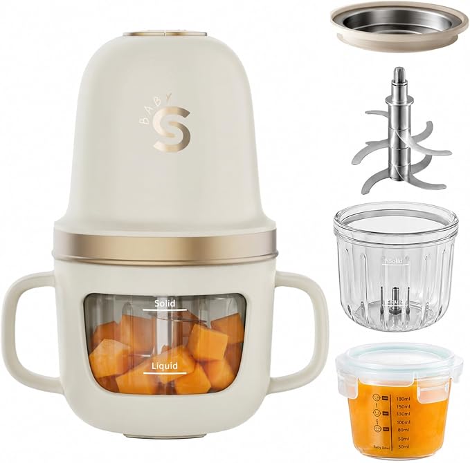 SosekiBaby Solo Baby Food Maker,Mini Food Processor Set,316 Stainless Steel Blades,10oz Glass Baby Puree Blender for Fruit, Vegatable & Meat,2-Speed Control,BPA-Free,Ivory