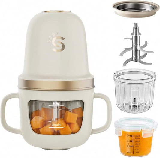 SosekiBaby Solo Baby Food Maker,Mini Food Processor Set,316 Stainless Steel Blades,10oz Glass Baby Puree Blender for Fruit, Vegatable & Meat,2-Speed Control,BPA-Free,Ivory