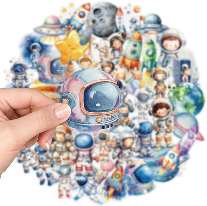 Space Stickers,100PCS Astronaut Cute Cartoon Spaceman Rocket Planet Decals Waterproof Vinyl Stickers Scrapbook Laptop Skateboard Galaxy Space Themed Party Favors