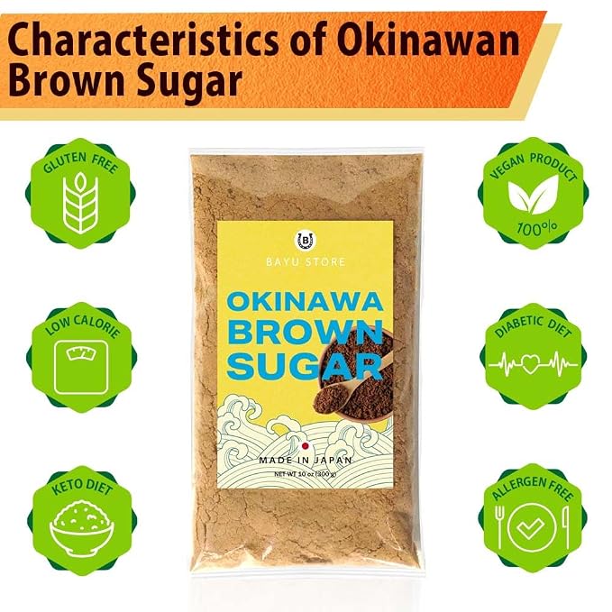 Okinawa Brown Sugar Powder – Natural Cane Sugar Sweetener, Single Ingredient (Sugarcane), Clean Label, Unrefined & Mineral-Rich, Fat Free, for Coffee, Tea & Baking, Made in Japan, 10 oz (300g)