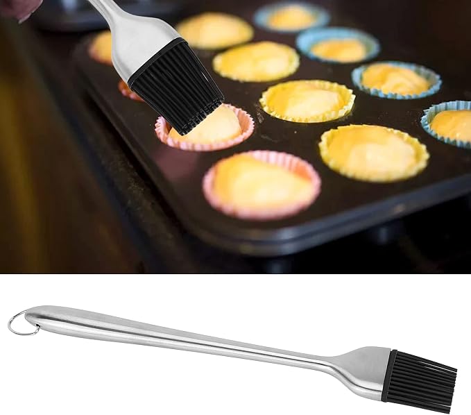 Silicone Basting Brush with Stainless Steel Handle - Heat Tolerant Up to 450°F for Grilling/Baking/Cooking - Non Shed Oil & Sauce Brush, Dishwasher Safe (430 hollow handle round head large size)