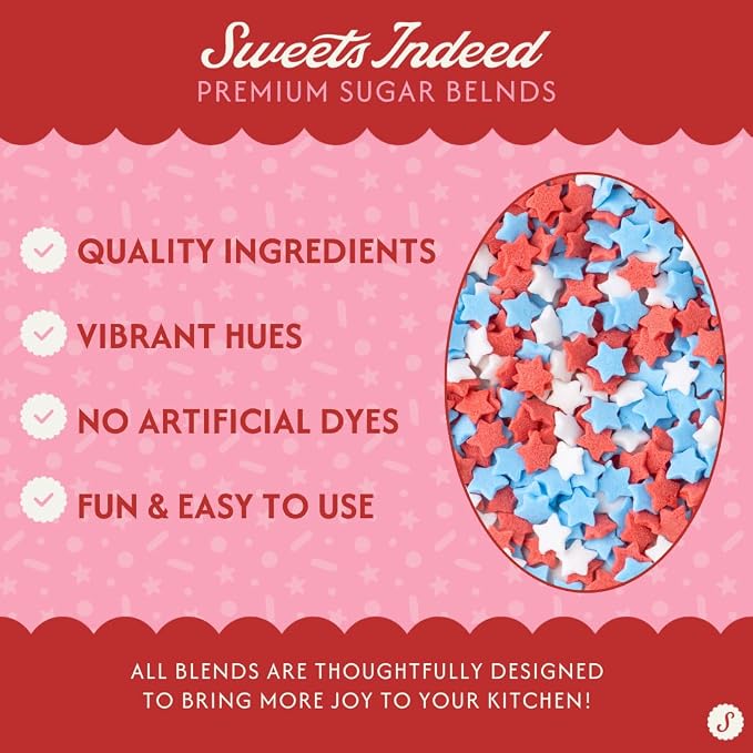 Sweets Indeed Dye Free 4th of July Star Sprinkles – Red White and Blue Patriotic Star Sprinkles with No Artificial Dyes for Baking & Decorating Cupcakes, Cookies, Cakes & Desserts – 2.96 ounces