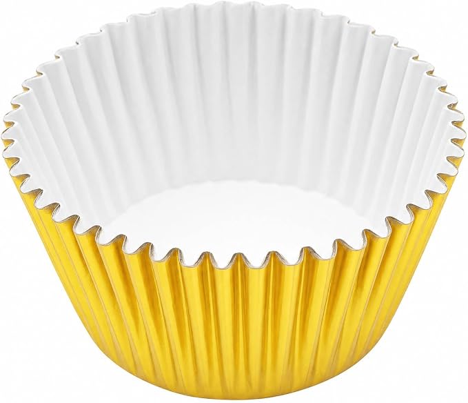 100 Gold Foil Cupcake Liners, Muffin Liners or Baking Cups for Desserts, Muffins, Cupcakes and More Treats; Grease Proof, No Smell, Food Grade, Nut Serving Containers (Gold 100)