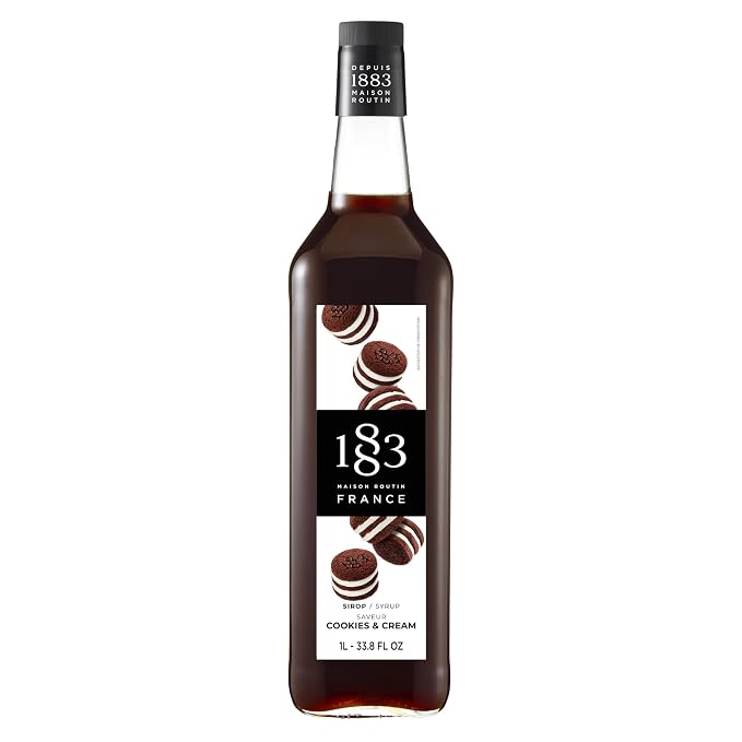 1883 Cookies & Cream Syrup for Coffee, Lattes & Drinks, Made in France, 1 Liter Glass Bottle
