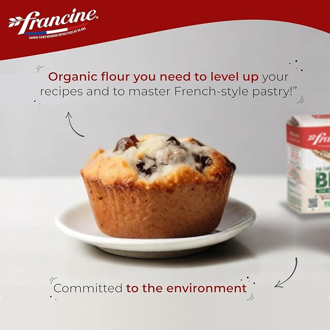 Francine Organic Wheat Flour, T55 Bio French Flour from France with Lower Gluten Content, Makes Great Breads, Pastries and Desserts, 35.3oz/1 kg (Pack of 2)